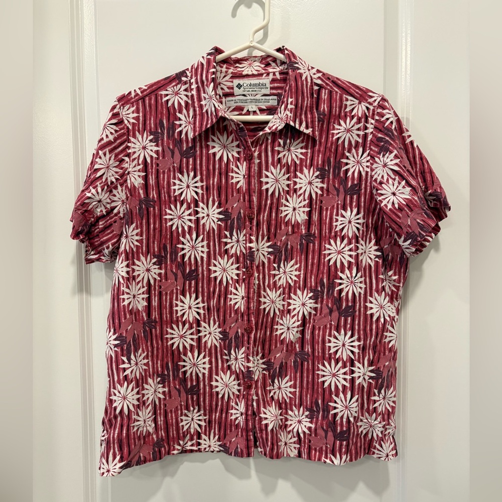 Vintage Columbia Red and White Floral Button Down Shirt